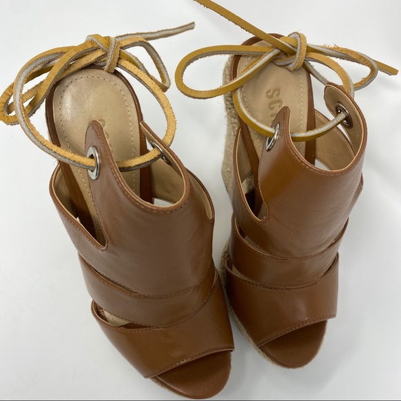 Schutz Ilione Platform Wedge Sandals lace up tan 5 - Picture 4 of 11